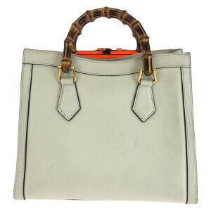 Gucci Shoulder Bag Bamboo Diana Tote White Leather
